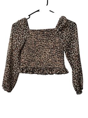 art class Leopard Smocked Long-Sleeve Crop Top - Brown/Tan